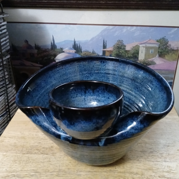 Karen Gray Handmade pottery chip and dip bowl πNWOT,12"Γ8",Nice Gift. π - Picture 10 of 11